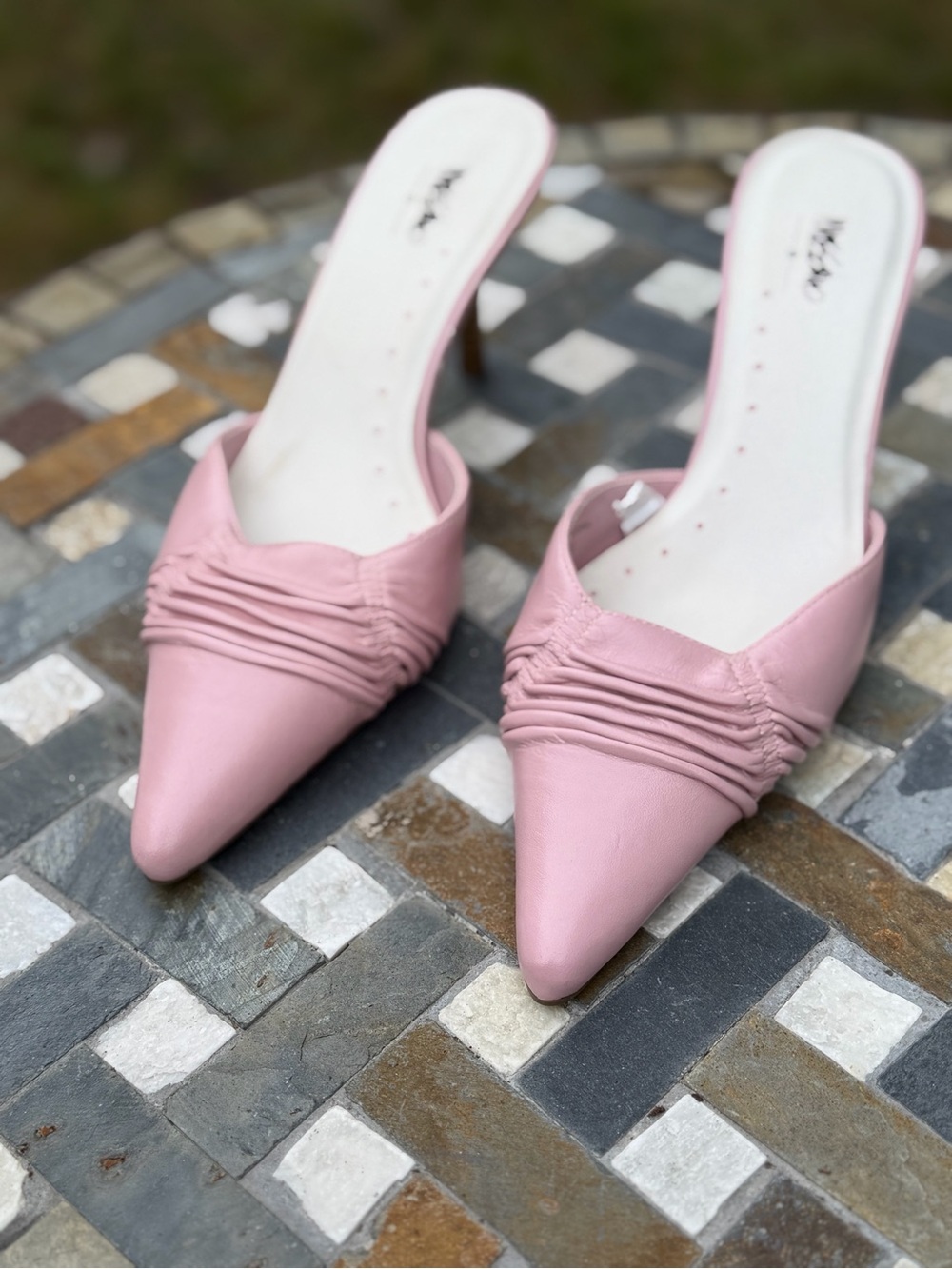 Mossimo Supply Co. Pink Pointed-Toe Ruched Mule Heels